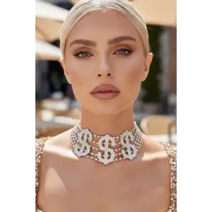 Gümüş Renk Dolar Figürlü Choker Kolye