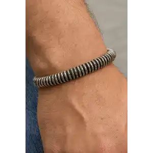 Gümüş Renk Erkek Çelik Kelepçe Bileklik