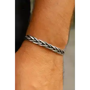Gümüş Renk Erkek Çelik Kelepçe Bileklik
