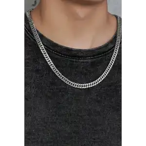 Gümüş Renk Erkek Zincir Çelik Kolye (50cm)