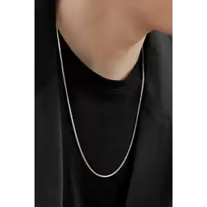 Gümüş Renk Erkek Zincir Çelik Kolye (50cm)