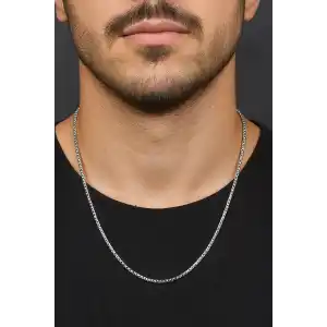 Gümüş Renk Erkek Zincir Çelik Kolye (60cm)