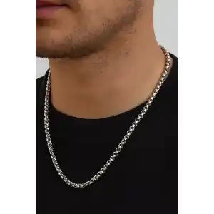 Gümüş Renk Erkek Zincir Çelik Kolye (60cm)