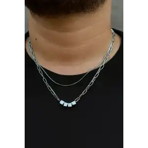 Gümüş Renk Erkek Zincir Çoklu Çelik Kolye (55cm)