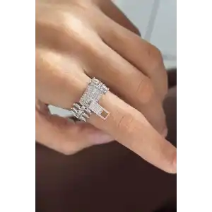 Gümüş Renk Fermuar Figürlü Ayarlanabilir Yüzük