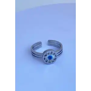 Gümüş Renk Göz Figürlü Ayarlanabilir Çelik Yüzük