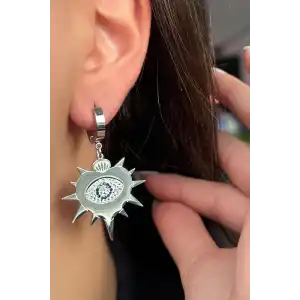 Gümüş Renk Göz Figürlü Çelik Küpe (Çift)