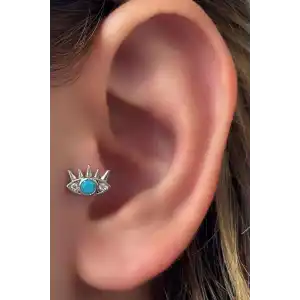 Gümüş Renk Göz Figürlü Çelik Tragus/Kıkırdak Küpe/Piercing (Tek)