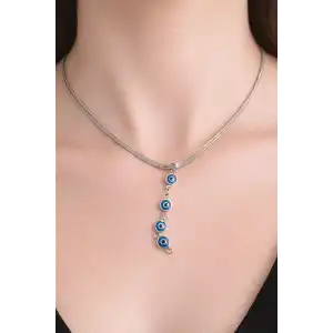 Gümüş Renk Göz Figürlü İtalyan Zincir Detaylı Çelik Kolye