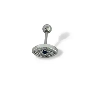 Gümüş Renk Göz Figürlü Taş Detaylı Çelik Tragus/Kıkırdak Küpe/Piercing (Tek)