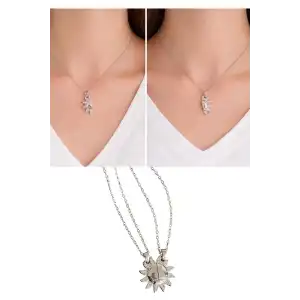 Gümüş Renk Güneş Figürlü İkili Mıknatıslı Çelik Arkadaşlık Kolyesi