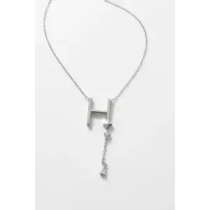 Gümüş Renk H Harfli Taş Detaylı Çelik Kolye