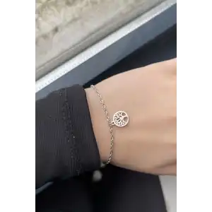 Gümüş Renk Hayat Ağacı Figürlü Çelik Bileklik