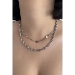 Gümüş Renk İkili Kolye