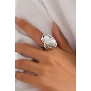 Gümüş Renk İnci Detaylı Ayarlanabilir Yüzük