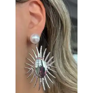 Gümüş Renk İnci Detaylı Çelik Küpe (Çift)