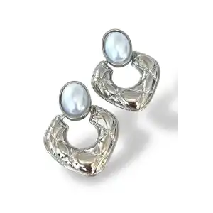 Gümüş Renk İnci Detaylı Küpe (Çift)
