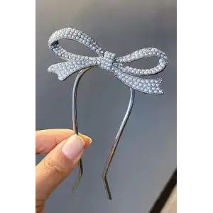 Gümüş Renk İnci Detaylı Topuz Toka