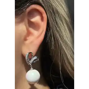 Gümüş Renk İnci Ve Taş Detaylı Çelik Xuping Küpe (Çift)