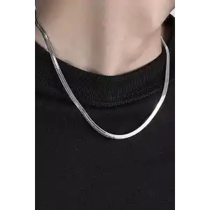 Gümüş Renk İtalyan Zincir Detaylı Unisex Çelik Kolye