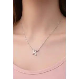 Gümüş Renk K Harf Çelik Kolye