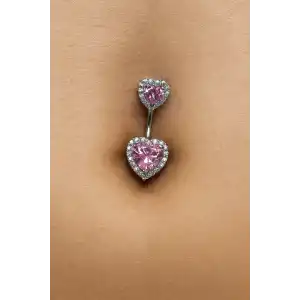 Gümüş Renk Kalp Figürlü Cerrahi Çelik Göbek Piercing