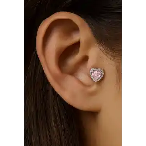 Gümüş Renk Kalp Figürlü Cerrahi Çelik Tragus/Kıkırdak Küpe/Piercing (Tek)