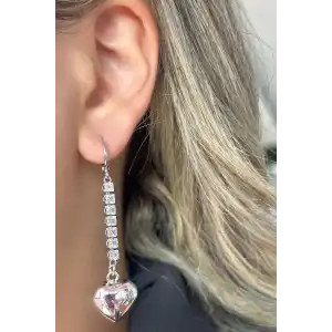 Gümüş Renk Kalp Figürlü Taş Detaylı VİP YSX Küpe (Çift)