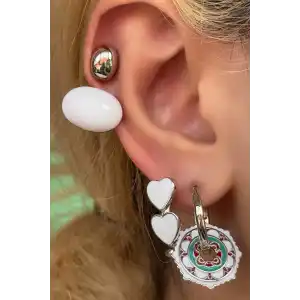 Gümüş Renk Kalp Figürlü VİP 3lü YSX Küpe Set