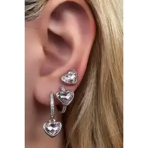 Gümüş Renk Kalp Figürlü VİP 3lü YSX Küpe Set