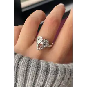 Gümüş Renk Kanat Figürlü Ayarlanabilir Yüzük