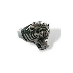 Gümüş Renk Kaplan Figürlü Ayarlanabilir Erkek Yüzük