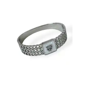 Gümüş Renk Kaplan Figürlü Çelik Kelepçe Bileklik