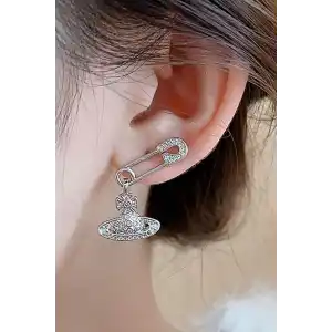 Gümüş Renk Karışık Figürlü Taş Detaylı Küpe (Çift)