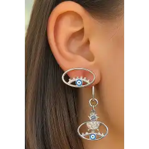 Gümüş Renk Karışık Figürlü YSX Küpe (Çift)