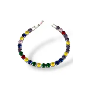 Gümüş Renk Karışık Taş Detaylı Su Yolu Bileklik