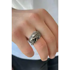 Gümüş Renk Kartal Figürlü Ayarlanabilir Çelik Erkek Yüzük