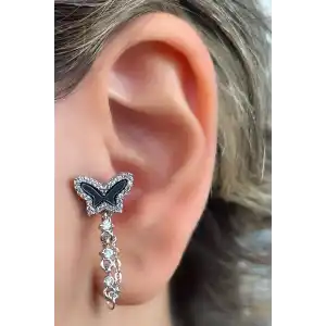 Gümüş Renk Kelebek Figürlü Çelik Tragus/Kıkırdak Küpe/Piercing (Tek)