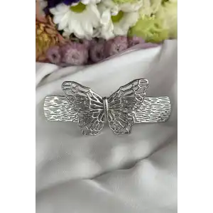 Gümüş Renk Kelebek Figürlü Metal Otomat Toka