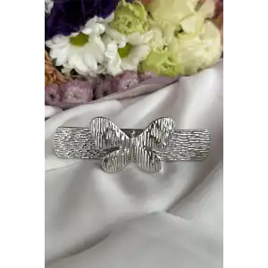 Gümüş Renk Kelebek Figürlü Metal Otomat Toka