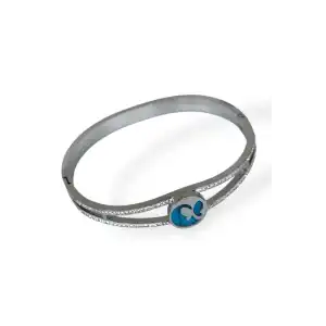 Gümüş Renk Kelebek Figürlü Taş Detaylı Çelik Kelepçe Bileklik