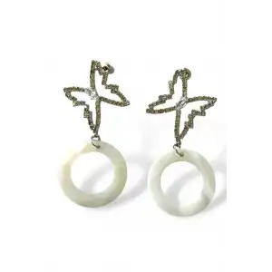 Gümüş Renk Kelebek Figürlü Taşlı Küpe (Çift)