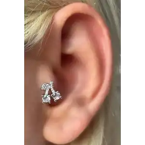 Gümüş Renk Kiraz Figürlü Çelik Tragus/Kıkırdak Küpe/Piercing (Tek)