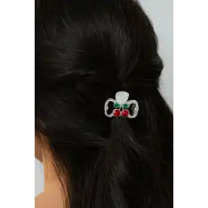 Gümüş Renk Kiraz Figürlü Metal Mini Mandal Toka