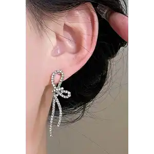 Gümüş Renk Kurdele 14k Altın Kaplama Küpe (Çift)