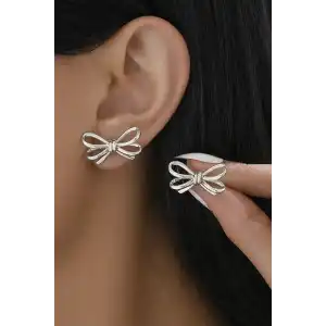 Gümüş Renk Kurdele Figürlü Çelik Küpe (Çift)