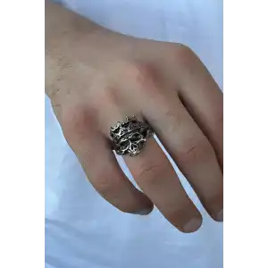 Gümüş Renk Kurukafa Figürlü Ayarlanabilir Çelik Erkek Yüzük