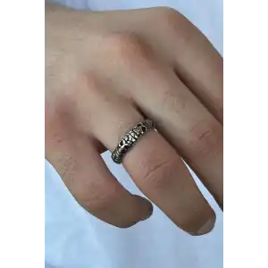 Gümüş Renk Kurukafa Figürlü Ayarlanabilir Çelik Erkek Yüzük