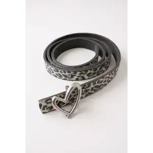 Gümüş Renk Leopar Desenli Kadın Deri Kemer