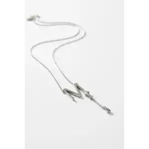 Gümüş  Renk M Harfli Taş Detaylı Çelik Kolye